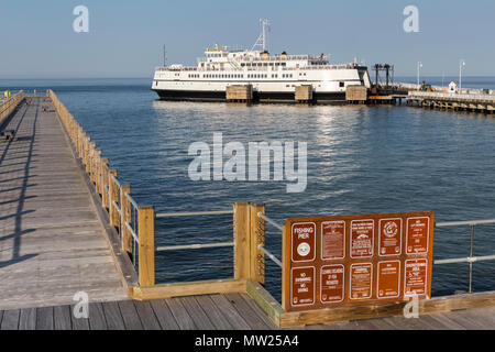 Steamship Authority ferry 'MV' Martha's Vineyard attend de s'écarter de Oak Bluffs sur Martha's Vineyard pour le voyage retour à la Woods Hole sur le continent. Banque D'Images