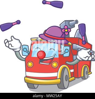 Juggling fire truck mascot cartoon Illustration de Vecteur