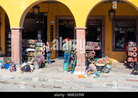 Des commerces de fleurs dans la Jardin à San Miguel de Allende, Mexique Banque D'Images