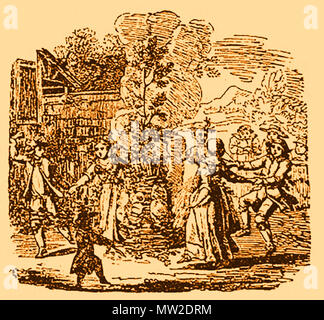 Festivals d'incendie - Songe d'une célébration à l'Angleterre dans les années 1700, la danse autour d'un feu fait autour d'un arbre sur St John's Eve. Les incendies fait de nettoyer les os ont été connus comme'bonnefyres» ou de joie ; ceux du bois comme wakefyres (garder éveillé incendies) et ceux faits de bois et de deux os étaient appelés, 'St. John's fyres' Banque D'Images