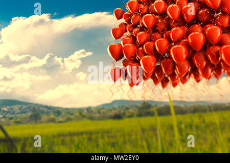 Piscine de rêve et les ballons.ballons colorés voler au-dessus de ciel bleu.fête et célébration.Bouquet de ballons background Banque D'Images