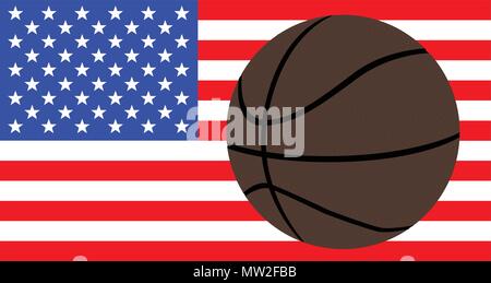Un grand brun foncé sur une backetball USA Stars and Stripes Flag Illustration de Vecteur