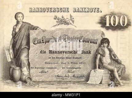 . Anglais : des billets de banque Hannoversche. 100 Talers de 1857 Deutsch : der Hannoverschen Billets Bank von 1857 über 100 Taler . 1857. Hannoversche Bank 265 100 1857 Taler Hannoversche Bank Banque D'Images