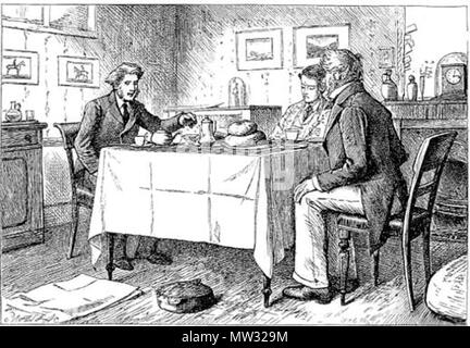 . Anglais : De grandes attentes, Joe Gargery à la visite désastreuse du pip à Londres, par F. A. Fraser, 1877. Français : Les Grandes espérances, la désastreuse visite de Joe Gargery chez Pip à Londres, par F. A. Fraser <. 6 mars 2004. F. A. Fraser 165 prenez-vous du thé ou café, Mr Gargery , par F. A. Fraser, c. 1877 Banque D'Images