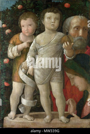 . La Sainte Famille avec Saint John . La Madone et l'enfant avec les saints Jérôme et Louis Andrea Mantegna Tempera sur bois, Londres, National Gallery . 1490s. voir le nom du fichier ou de la catégorie 391 Mantegna, Sacra Famiglia con san Giovannino, londra Banque D'Images