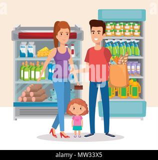 Supermarché étagères avec l'achat de la famille Illustration de Vecteur