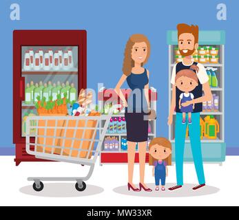 Supermarché étagères avec l'achat de la famille Illustration de Vecteur