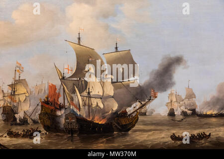 L'Angleterre, Londres, Hertford House, la Wallace Collection, peinture de la bataille de Scheveningen le 31 juillet 1653 Banque D'Images