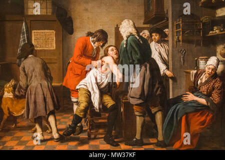 L'Angleterre, Londres, The Wellcome Collection, peinture d'une blessure à un chirurgien dans un homme, par Johan Joseph Horemans daté 1722 Banque D'Images