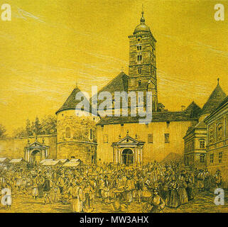 . Anglais : Zagreb (Agram) Cathédrale avant 1880 tremblement de terre et la reconstruction néogothique par Hermann Bollé . avant 1880. Artiste inconnu avant 1880 659 Zagrebcathbefore1880 Banque D'Images