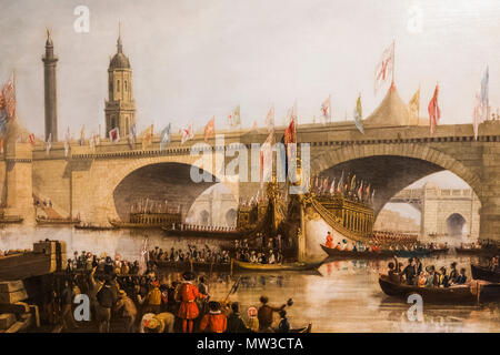 L'Angleterre, Londres, ville de London, Guildhall, Guildhall Art Museum, peinture de l'ouverture de London Bridge par William IV le 1 août 1831 par Clarkso Banque D'Images