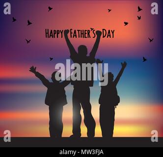 Les enfants et les pères jour oiseaux ciel carte de souhaits Illustration de Vecteur