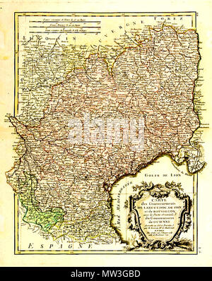 . English : Carte des gouvernements du Languedoc-Roussillon par Rigobert Bonne (1727-1795 ), Paris, vers 1783 . 28 avril 2012. Rigobert Bonne (1727-1795 ), Paris, vers 1783 116 Carte des Gouvernements de Languedoc.. Roussillon Banque D'Images