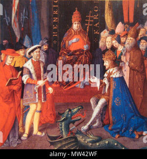 . Anglais : Henry VIII avec Charles V et le Pape Léon X vers 1520. Les vêtements que portent les personanges sont anachroniques.. 16e siècle ?. 16e siècle, le peintre, anonyme 274 Henry VIII avec Charles Quint et le Pape Léon X circa 1520 Banque D'Images