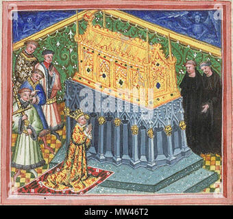 . Anglais : BL blog Miniature de Henry VI à genoux devant le sanctuaire de St Edmund Harley, 2278, f. 4v, détail . 9 juin 2011. Miniaturistes médiévaux 98 British Library Henry VI détail Banque D'Images