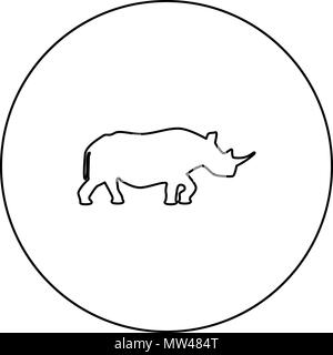 Rhinoceros icône noire dans contour cercle isolé je vecteur Illustration de Vecteur