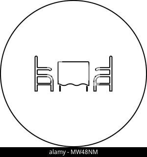 Table et deux fauteuil dans le icône noire au contour du cercle je vector isolated Illustration de Vecteur