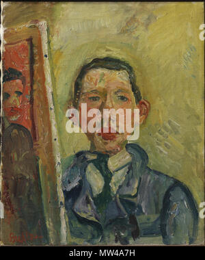 . Anglais : Chaïm Soutine, russe, active en France, 1893-1943 Autoportrait, ca. 1918 Huile sur toile 54,6 x 45,7 cm. (21 1/2 x 18 in.) SECTION : 80,7 x 71,1 cm (31 3/4 x 28 in.) La Fondation Henry et Rose Pearlman, le prêt à long terme à la Princeton University Art Museum L. .1988.62.23 vers 1918 12 1918, Soutine, Self Portrait Banque D'Images