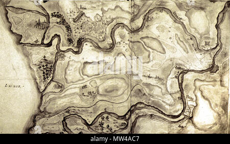 . English : Plan de la Camargue utilisé par les troupes du duché de Savoie sous la Ligue 1590 1595 . 20 janvier 2012. Carte dressée par les ingénieurs militaites de Charles-Emmanuel, duc de Savoie entre 1590-1595 486 Plan de la Camargue sous la Ligue 1590 1595 Banque D'Images