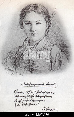 . Deutsch : Werbekarte für die deutschnationale Idee (1903) : l' "Deutschnazionale Dirndl. Or roth Schwarz hab ich gern. / Schwarz ist ihr Augenstern, / Roth ist ihr, Lippenpaar / Gold ist ihr Haar". Gedicht von Peter Rosegger (1843-1918). Mädchenbildnis gezeichnet von Franz von Defregger (1835-1921) . 19 février 1903. Franz von Defregger (1835-1921) 534 S'deutschnationale Dirndl Banque D'Images