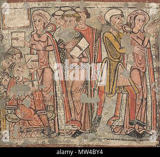 . Español : Pintura mural en la catedral de la Seu d'Urgell (Cataluña) Espagne. La Disputa Titulada y el arresto de Santa Catalina actuellement en el Museo Nacional de Arte de Cataluña. 27 mars 2012. Electrónico siglo XIII 421 Mnac-santacatalina1 Banque D'Images