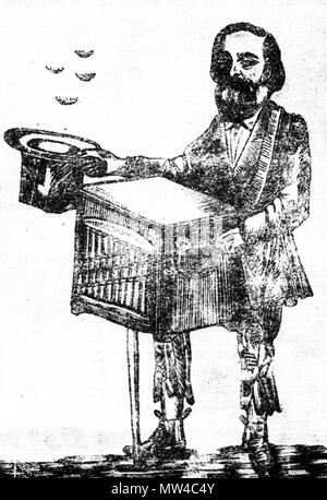 . Anglais : C. A. Rosetti, l'écrivain et homme politique roumain, comme musicien ambulant (orgue de Barbarie). Fragment d'une brochure satirique, original conservé à la bibliothèque de l'Académie Roumaine. L'autre moitié d'une caricature montre Rosetti allié politique de force-formation Ion Brătianu un singe (qui est probablement le premier ministre suppléant Creţulescu ou le chef de l'Opposition conservatrice, Dim. Ghica). 1867 inconnu/non crédité 107. C. A. Rosetti comme musicien ambulant, ILR 399 1867 Banque D'Images