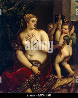 . Vénus à l'aide d'un miroir . Anglais : Venus avec deux cupidons en face d'un miroir (copie) Atelier Titien Huile sur toile. 130x105 cm l'Italie. Années 1560 Musée de l'Ermitage nom autochtone Государственный Эрмитаж Location Saint Petersburg coordonne 59° 56' 26" N, 30° 18' 49" E établi 1764 hermitagemuseum.org page Web contrôle d'autorité : Q132783 : 128956287 VIAF ISNI : 0000 0001 2285 6617 RCAC : n79100241 35139924 NLA : GND : 2124053-x WorldCat Provenance : Collection de l'Impératrice Joséphine, Conflans. 1815 Русский : Венера с двумя амурами перед зеркалом Тициан Мастерская (копия) Холст, масло. 130x10 Banque D'Images