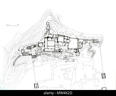 . Anglais : Palais du Potala plan. 17e siècle. 1. La ville de Lhassa 2.Widing Street 3. Plate-forme haute 4. Porte de l'Ouest 5. Porte de l'Est 6. Petite Cour 7. Grande cour 8. White Palace . 27 juin 2013, 09:33:25. anonymus 499 plan du Palais du Potala. Banque D'Images