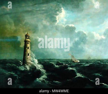 . Anglais : Seascape-avec-phare . 18 septembre 2015. Charles Codman (1800-1842) 549 marins avec le phare Banque D'Images