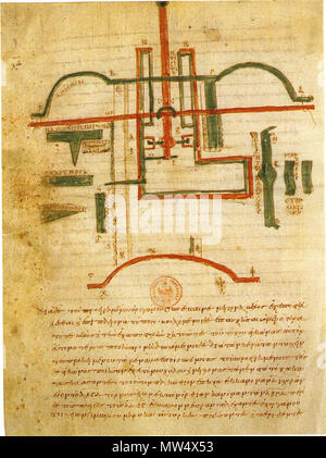 . Anglais : Hero d'Alexandrie, Belopoiika 5 : design dessin montrant un petit canon. Manuscrit Paris, Bibliothèque Nationale, Suppl. graec. 607, fol. 47v. Deutsch : héron von Alexandria, Belopoiika Konstruktionszeichnung 5 Geschützes : von kleineren dans der Handschrift Paris, Bibliothèque Nationale, Suppl. graec. 607, fol. 47v. 11e siècle. Hero d'Alexandrie 276 Hero d'Alexandrie, Belopoiika, Paris, Suppl. graec. 607 Banque D'Images