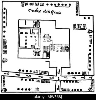 . Anglais : Représentation de la ville de Texcoco montrant ses dimensions par le système métrique aztèque détail dans le Fragment de Humboldt codex VI . Entre 1500 et 1600. 591 Inconnu Texcoco Aztec Système métrique Humboldt Codex détail noir et blanc Fragment VI Banque D'Images