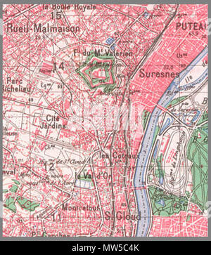 . English : Extrait d'une carte IGN de 1950 avec la situation de l'embranchement partant de la Gare du Val d'Or à Saint-Cloud. Scan le 2015-12-15 carte ancienne. IGN 1950 116 CarteIGN1950-Embranchement-Val d'Or Banque D'Images