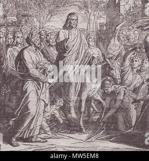 . Svenska : entrée triomphale de Jésus dans Jérusalem. Gravure sur bois pour 'Die Bibel Dienstleistungen Workshops dans', 1860. Années 1850. Julius Schnorr von Carolsfeld 314 Jésus entrée à Jérusalem Banque D'Images