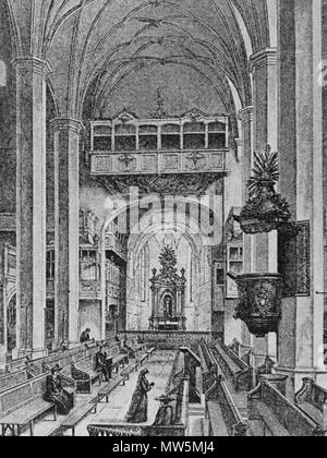 . Deutsch : Autel der Thomaskirche, Leipzig, Entwurf von Paul Heermann. Inneres nach Osten, Zustand 1815-1884 vor dem Umbau von 1885. Nach dem Aquarell von Hubert Kratz, Leipzig 1885 vor. Portikus-Altar Bornsche-Altar barocke der oder der zu Leipzig Thomaskirche von 1721 bis 1887 war dort aufgestellt. Er ist Benannt nach dem Mäzen Dr. Jacob né (1638-1709), Präsident des Leipziger Konsistoriums. Die wesentlichen waren Künstler : Giovanni Maria Fossati und der Bildhauer Paul Heermann (1673-1732). Literatur - Martin Petzoldt : Die Altäre der zu Leipzig Thomaskirche, Evangelische Verlagsanstalt Banque D'Images