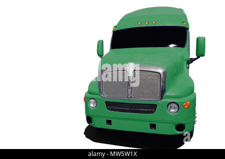 Big Green semi truck isolé sur un fond blanc. Banque D'Images