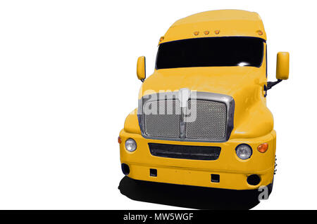 Big Yellow semi truck isolé sur un fond blanc. Banque D'Images