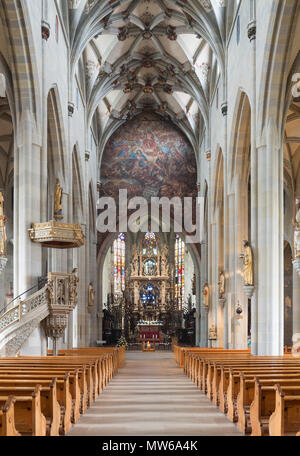 Überlingen, Église Stadtpfarrkirche, Blick nach Osten, Wand über dem Chorbogen mit das Jüngste Gericht Fresko (von) Jacob Carl Stauder 1722 Banque D'Images