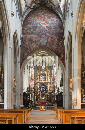 Überlingen, Église Stadtpfarrkirche, Blick nach Osten, Wand über dem Chorbogen mit das Jüngste Gericht Fresko (von) Jacob Carl Stauder 1722 Banque D'Images