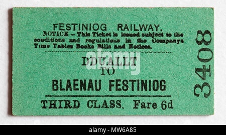 Vintage Welsh Ffestiniog Railway Billet de train - Dduallt à Blaenau Festiniog Banque D'Images