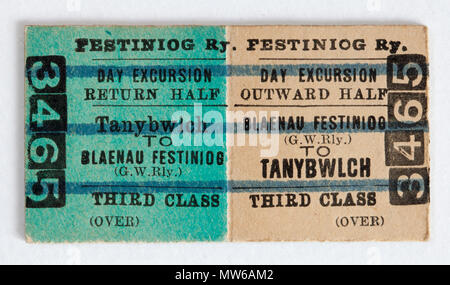 Vintage Welsh Ffestiniog Railway Billet de train - Blaenau Festiniog à Tanybwlch Banque D'Images