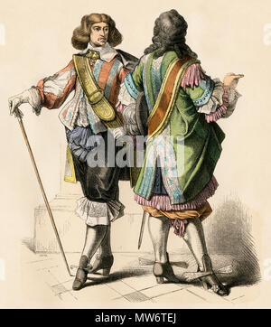 Les cavaliers français, années 1600. Impression couleur à la main Banque D'Images