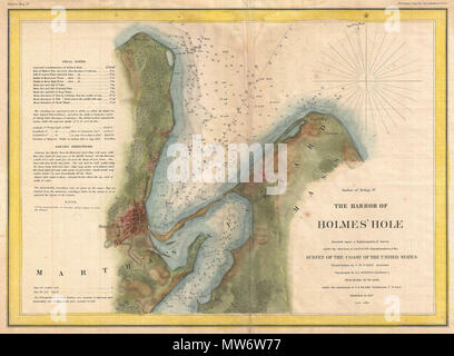 . Port de refuge No Le port de Holmes' Trou. Anglais : c'est un rare exemple de l'Enquête de 1847 de la côte des États-Unis carte nautique ou plan de Holmes' Trou (Vineyard Haven), Martha's Vineyard, Massachusetts. L'accent sur la ville de Holmes' Trou, aujourd'hui, cette carte couvre de West Chop Chop à est et le sud jusqu'à peu le cou et Lagoon Pond. Présente une rare vue du milieu du xixe siècle d'un de Martha's Vineyard's trois principaux centres de population. Cette carte offre un détail à l'intérieur des terres en notant les rues, de fermes et de bâtiments dans la région de Holmes' Trou et Eastville. Profondeur d'innombrables soundi Banque D'Images