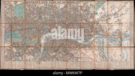 . Le nouveau Plan de Cruchley Londres qui fais toutes les nouvelles et améliorations prévues à l'heure actuelle. Anglais : c'est un très rare et obscur exemple de Cruchley's Nouveau Plan de Londres . Le plan de Cruchley célèbre London a été publiée pour la première fois en 1827 et a été mis à jour chaque année jusqu'à ce problème, en 1849. L'original Nouveau Plan de Londres a été beaucoup plus petit que l'actuel plan couvrant de Pentonville à Shadwell et de Vauxhall à Brompton. Cette carte est une variante qui a commencé à apparaître autour de 1829. En plus de la couverture traditionnelle de Londres centrale exposées dans le plan de 1827, ce site inclus un e Banque D'Images