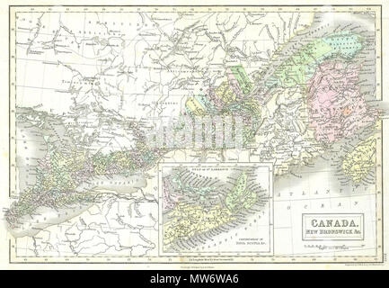 . Canada, Nouveau-Brunswick & C. Anglais : c'est une fascinante main 1851 Carte en couleur de l'Est du Canada englobe l'Ontario, le Nouveau-Brunswick, le Québec et la Nouvelle-Écosse. L'encart comprend l'île du Cap-Breton et de l'Île du Prince Édouard. . 185181851 carte noire de l'Est du Canada ( Ontario, Nouveau Brunswick) - Geographicus - CanadaEast-b-51 Banque D'Images