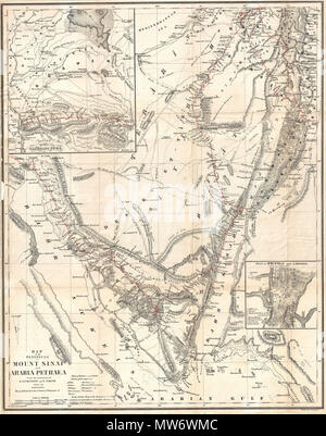 . Carte de la péninsule du Mont Sinaï et l'Arabie Petraea de les itinéraires de E. Robinson et E. Smith. Anglais : Une carte de la péninsule du Sinaï par le disciple classique et cartographe H. Kiepert. Couvre de la Mer Rouge à la péninsule arabique. Cette carte est basée sur les voyages de 1838 E. Robinson et E. Smith dans ce domaine. Robinson et Smith, à la recherche de sites bibliques non identifié, a voyagé dans tout le Moyen-Orient, mais plus particulièrement en jour moderne Israël, Palestine, Liban, Egypte, Jordanie et Syrie. Le duo utilisé les traditions locales ainsi qu'établi scholarshi biblique Banque D'Images