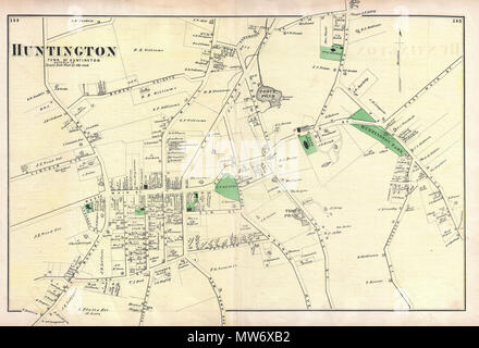 . Huntington, ville de Huntington, Suffolk Co. English : un rare exemple de Fredrick W. Beers' plan de la ville de Huntington, Long Island, New York. Publié en 1873. Couvre de south Bowery et Lincoln Avenue vers l'Est jusqu'à Huntington Park et l'Avenue du Parc. S'étend au nord jusqu'à Shoemaker Terre ou Hill Street et au sud jusqu'à New York et Oakwood Avenue. Plus d'immeubles particuliers et les propriétés avec les propriétaires fonciers. C'est probablement le meilleur plan de l'atlas de la ville de Huntington, Long Island à apparaître dans le 19ème siècle. Préparé par Beers, Comstock & Cline hors de la Banque D'Images