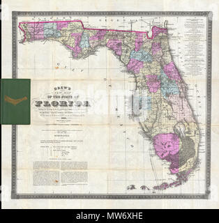 . Drew's New Map de l'État de Floride, montrant les townships par les sondages, les chemins de fer, prévu terminé et les différentes gares de chemin de fer et de plus en plus communes. Les villes nouvelles sur les rivières et de l'intérieur et le nouveaux comtés jusqu'à l'année 1884. Anglais : Un très rare et important site de Floride dessiné par Horace a attiré en 1884. Cette carte très rare, le premier exemple de ce qui a été publié en 1867, est considéré comme l'unique carte de poche de la Floride imprimées en Floride. La première édition de cette carte a été imprimée par Columbus a appelé à partir de ses bureaux de valets Banque D'Images