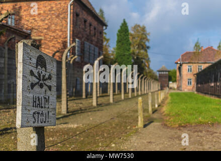 Auschwitz, Pologne - la plus meurtrière parmi les camps d'extermination construit au cours de l'holocauste, encore aujourd'hui, c'est toujours un coup de pied dans l'estomac pour les visiteurs Banque D'Images