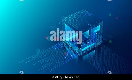 Blockchain minière concept illustration. Résumé fond devise crypto numérique. La technologie Fintech Illustration de Vecteur