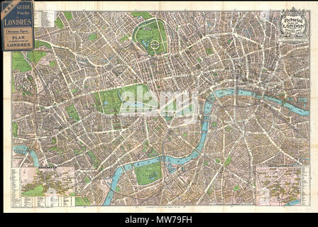 . Plan de Geographia Pictoria Londres. Anglais : c'est un merveilleux plan de carte de poche de Londres et publié c. 1924 par Geographia Ltd. couvre le centre-ville de London de l'Hammersmith Bridge et l'Absinthe scrubs passé vers l'Hyde Park et de Buckingham Place à Whitechapel Road et le Docks de Londres. Contrairement à la plupart des plans de la ville anglaise de l'époque, cette carte reprend le style pictural qui populaires à Paris au début du xxe siècle. Dispose de nombreux bâtiments de Londres dessiné en trois dimensions. Les EISN en bas à droite et en bas à gauche représentent des théâtres et de Clubland, respectivel Banque D'Images